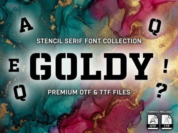 Goldy: A Stencil Serif Font for Industrial Precision and Bold Impact